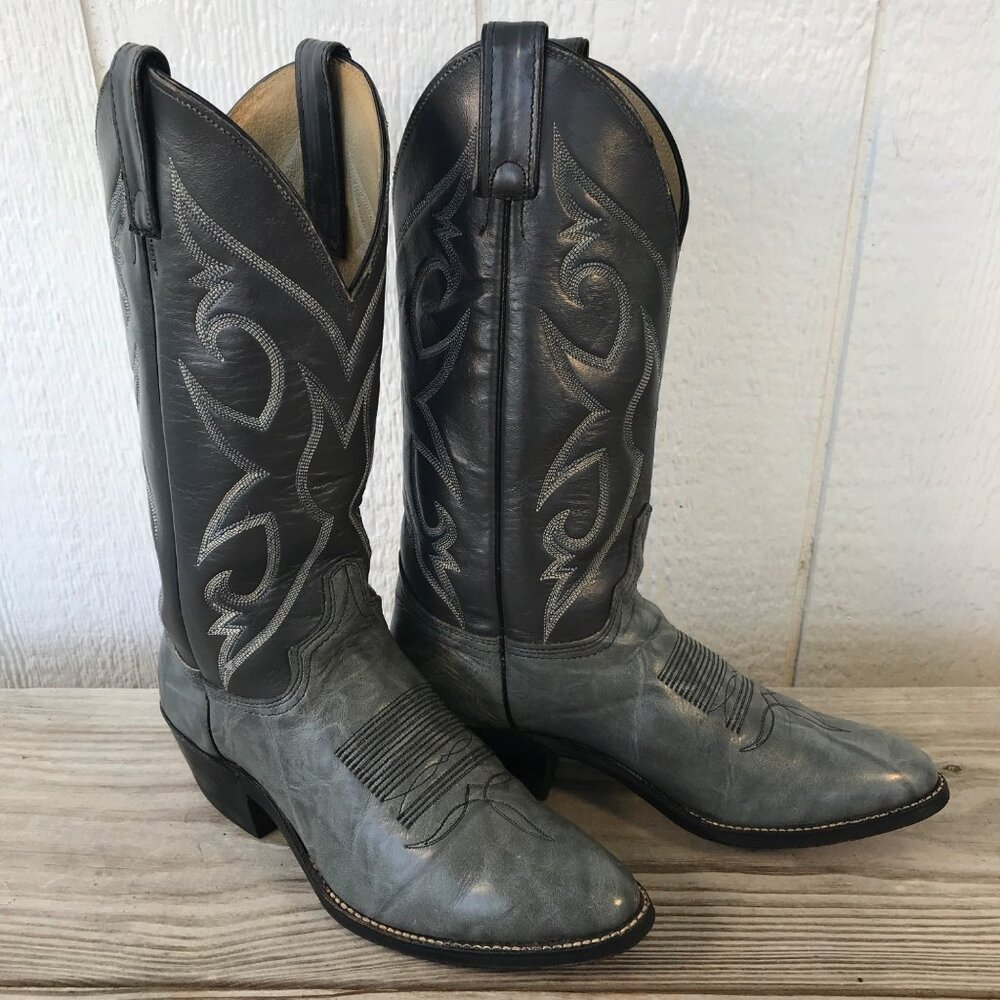 Abilene Vintage Mens Gray Leather Cowboy Western Dress Boots 7 D 6725 USA